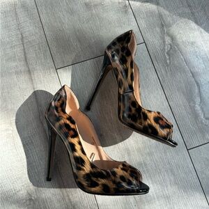 Leopard Print Peep Toe Stiletto Heels